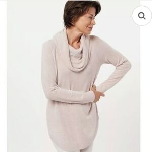 Barefoot Dreams CozyChic Ultra Lite Coastal Cowl Neck Tunic Sweater In Sand Dune